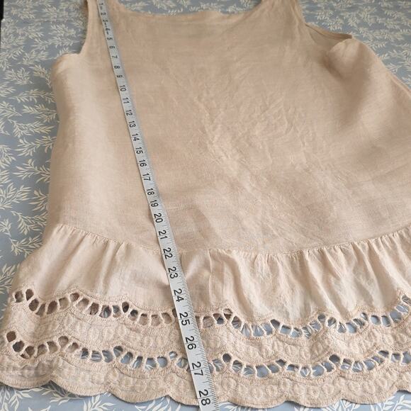 Womens Size M Beige 100% Linen Lace Ruffle BOHO Beach Valentina Tank Top - Picture 8 of 11
